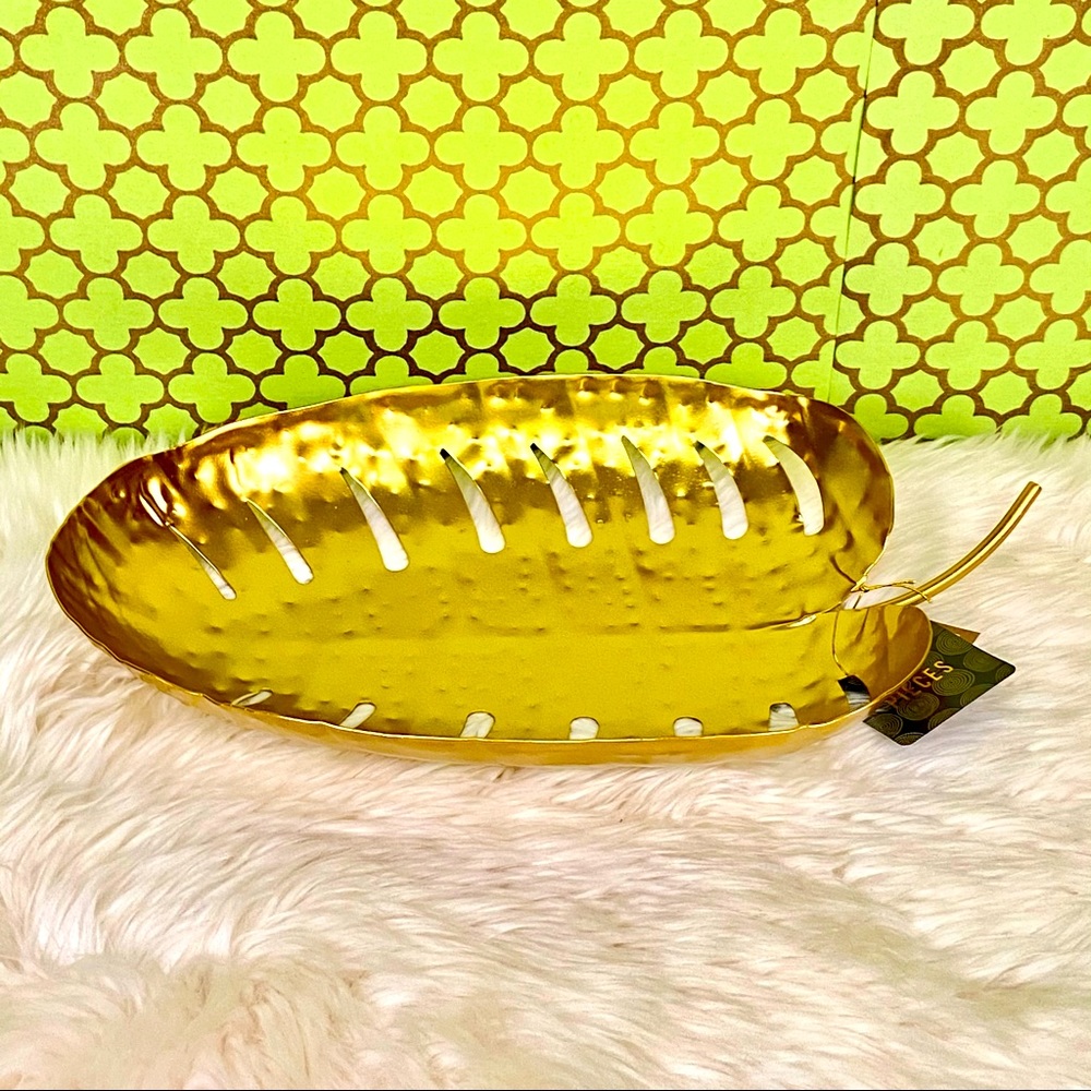 Monstera Gold Decorative Metal Tray Catchall
